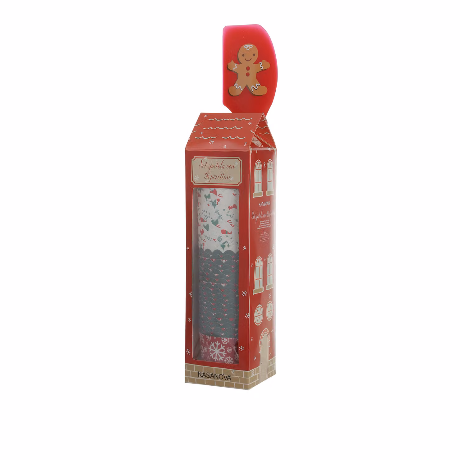 Set di spatola in silicone e 36 pirottini in carta Pan di Zenzero di Kasanova, colore rosso – 2