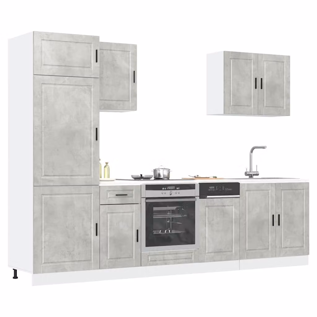 Set di mobili da cucina moderno vidaXL composto da 7 pezzi in colore grigio cemento con ante a cerniera e cassetti, L/P/H: 207 x 60 x 57 cm