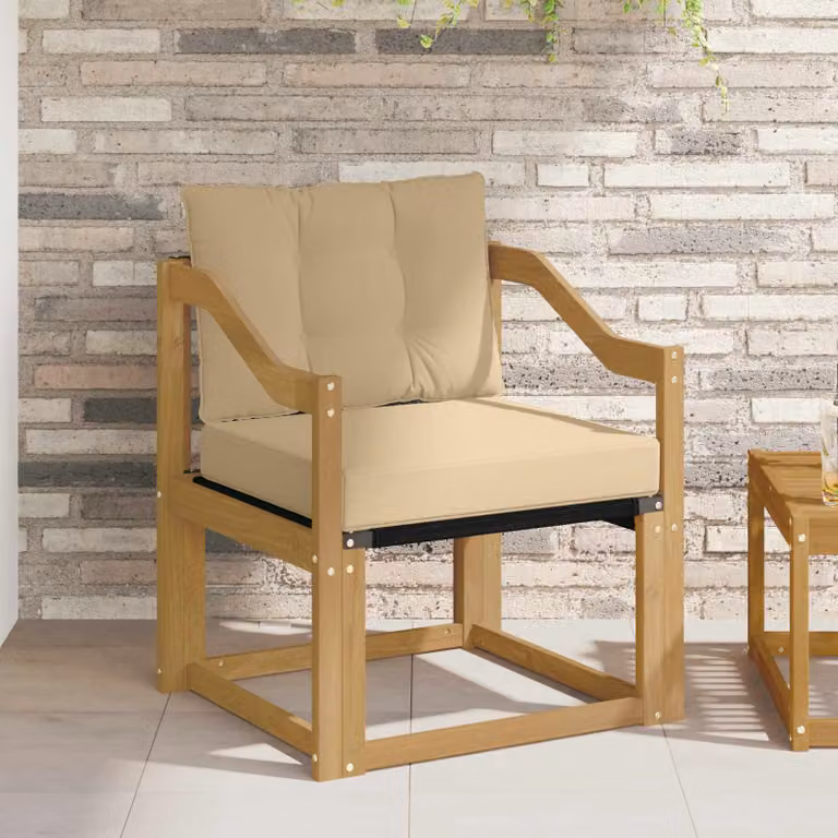Divano da esterno moderno vidaXL in legno di acacia massello con cuscini bianchi e beige
