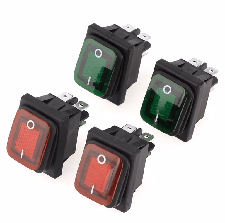Interruttore a due posizioni, ON/OFF, grado di protezione IP67, 4 pin, rosso/verde, confezione da 4 pezzi.