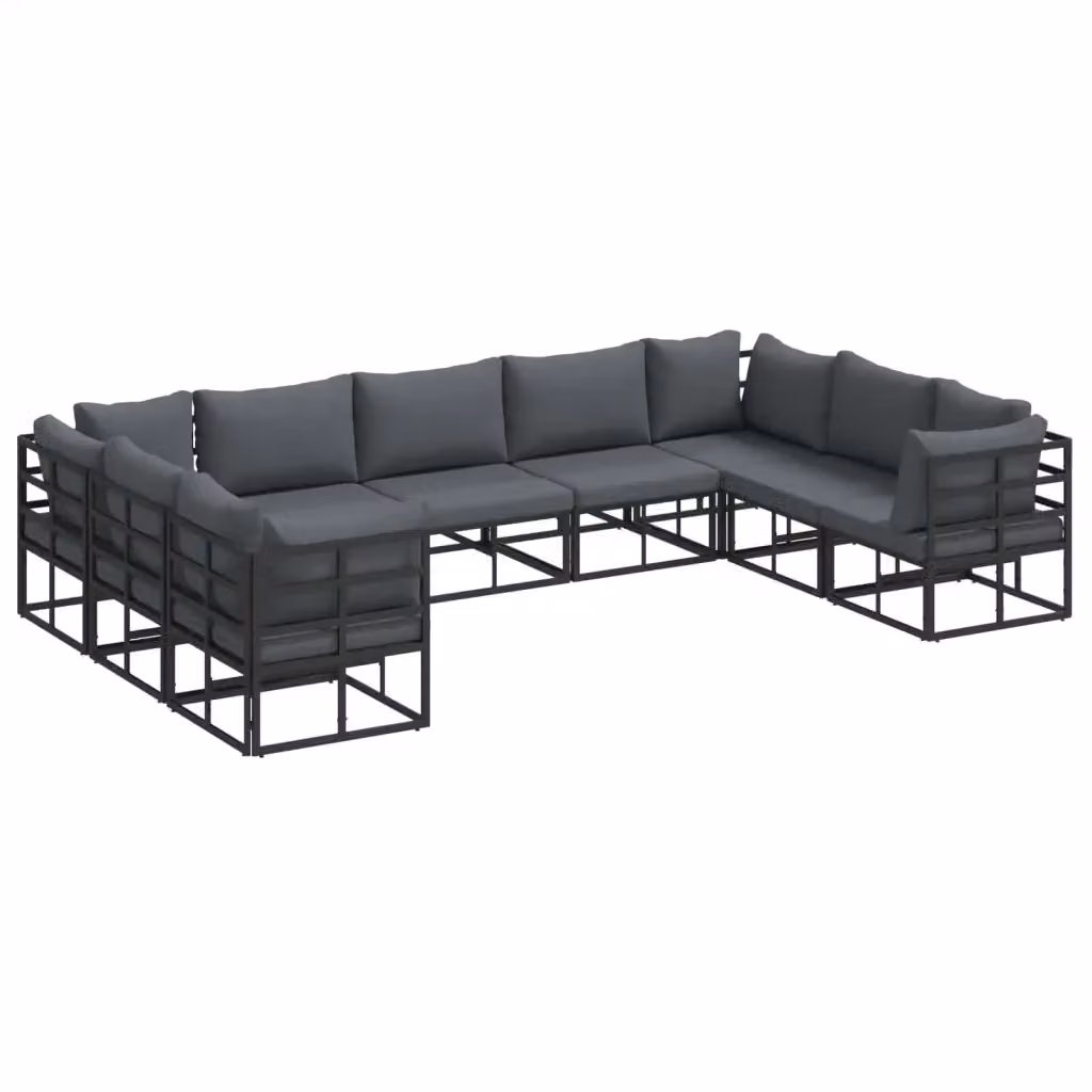 Set Divano da Giardino a Forma di U vidaXL in Alluminio Antracite con 9 Pezzi e Tavolino da Esterno – 2