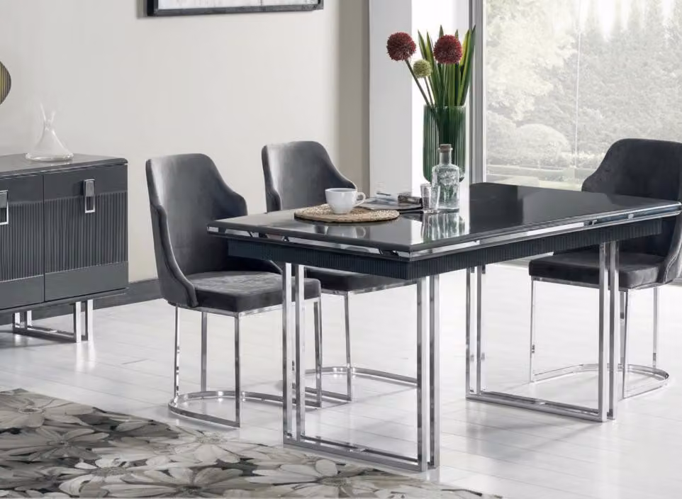 Set moderno per sala da pranzo, composto da un tavolo e 4 sedie, 5 pezzi in totale