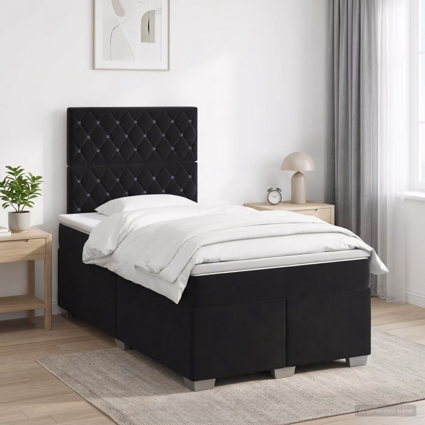 Letto box spring con materasso vidaXL in velluto nero L: 200 cm, P: 120 cm, H: 76,7 cm