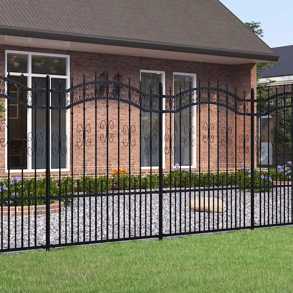 Recinzione da giardino vidaXL KAMPEN in acciaio con punta a lancia, colore nero, L: 240 cm, H: 150 cm
