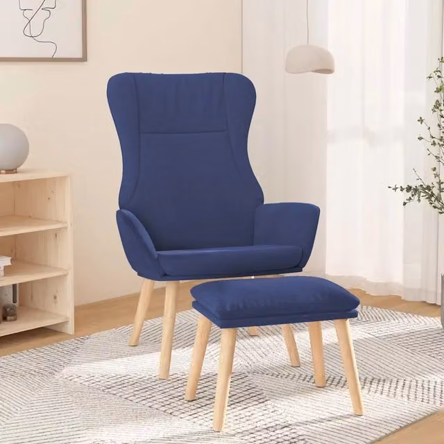 Divano Sedia-Poltrona Relax con Poggiapiedi Blu in Tessuto 685934 – 1