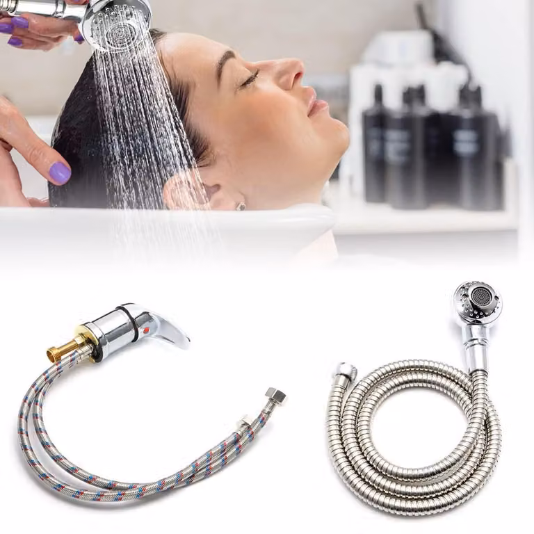 Set di rubinetteria manuale con doccetta e miscelatore per acqua calda e fredda, ideale per parrucchieri