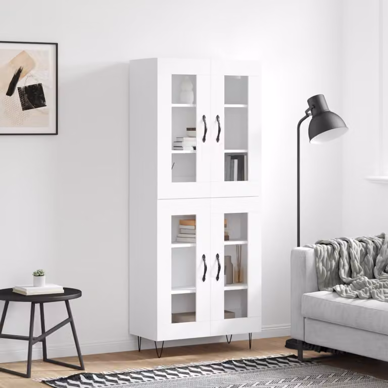 Credenza moderna vidaXL bianca con ante in vetro e ripiani interni L: 69,5 cm, P: 34 cm, H: 180 cm