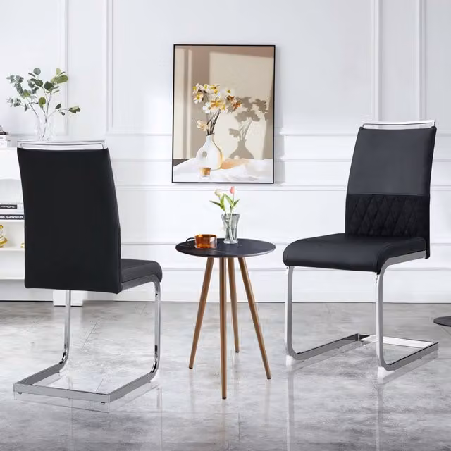 Sedie da pranzo moderne, set da 2, in similpelle PU e con schienale in lino, sedie laterali imbottite con schienale alto, design dello schienale a rig