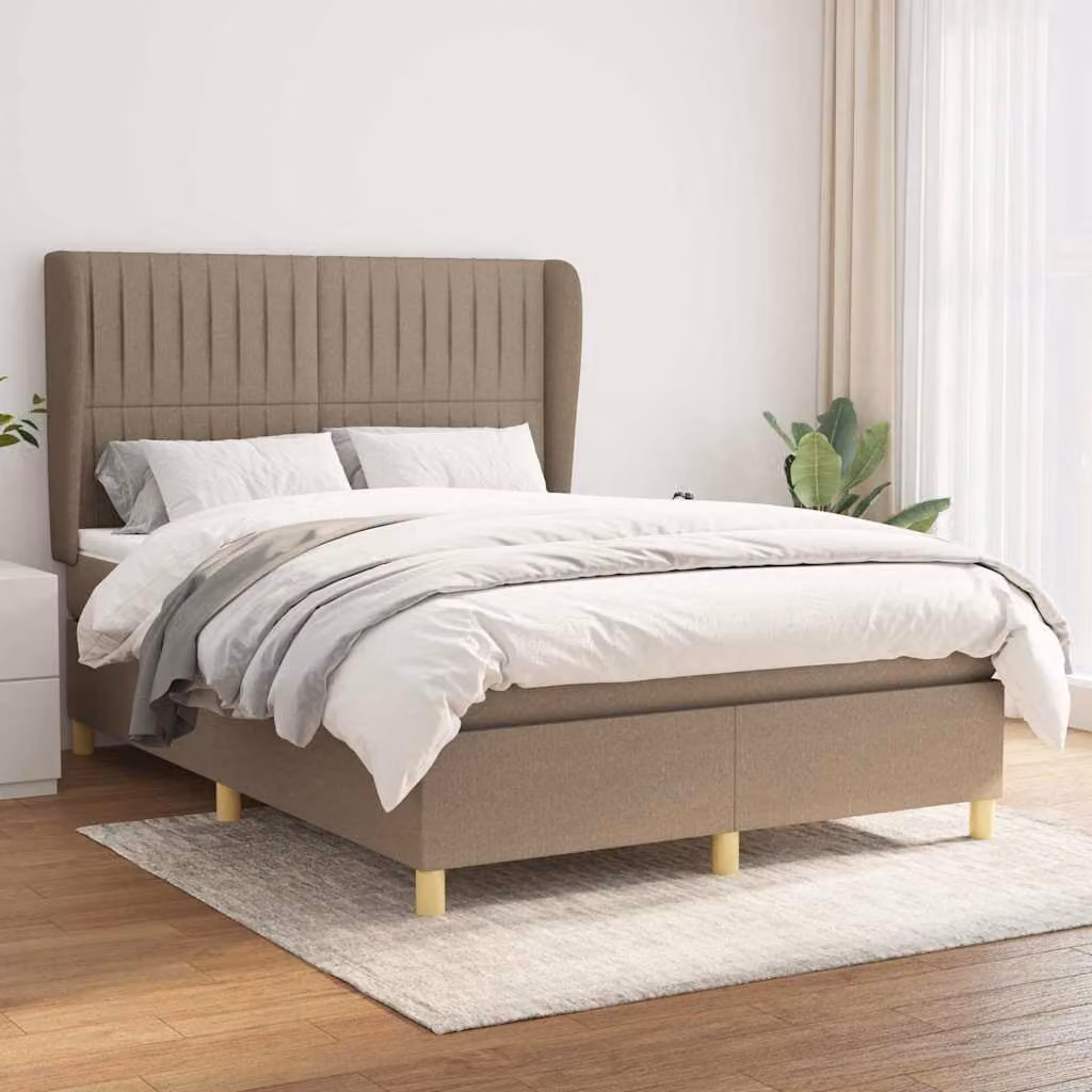 vidaXL Letto con Giroletto a Molle e Materasso in Tessuto, Colore Beige e Bianco, L/P/H: 147 x 200 x 128 cm – 1