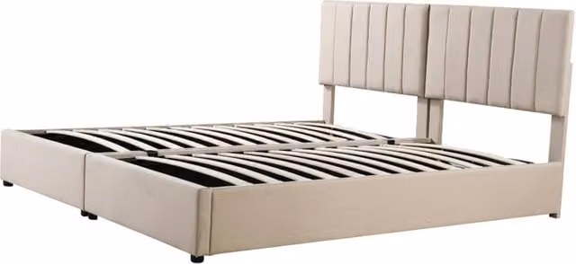 Letto matrimoniale 180x200 cm con contenitore idraulico trasformabile in 2 letti; beige