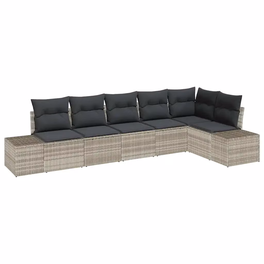 Set Divano da Giardino vidaXL a Forma di L in Polyrattan Grigio con Cuscini e Struttura in Acciaio Verniciato a Polvere, 6 Pezzi – 2