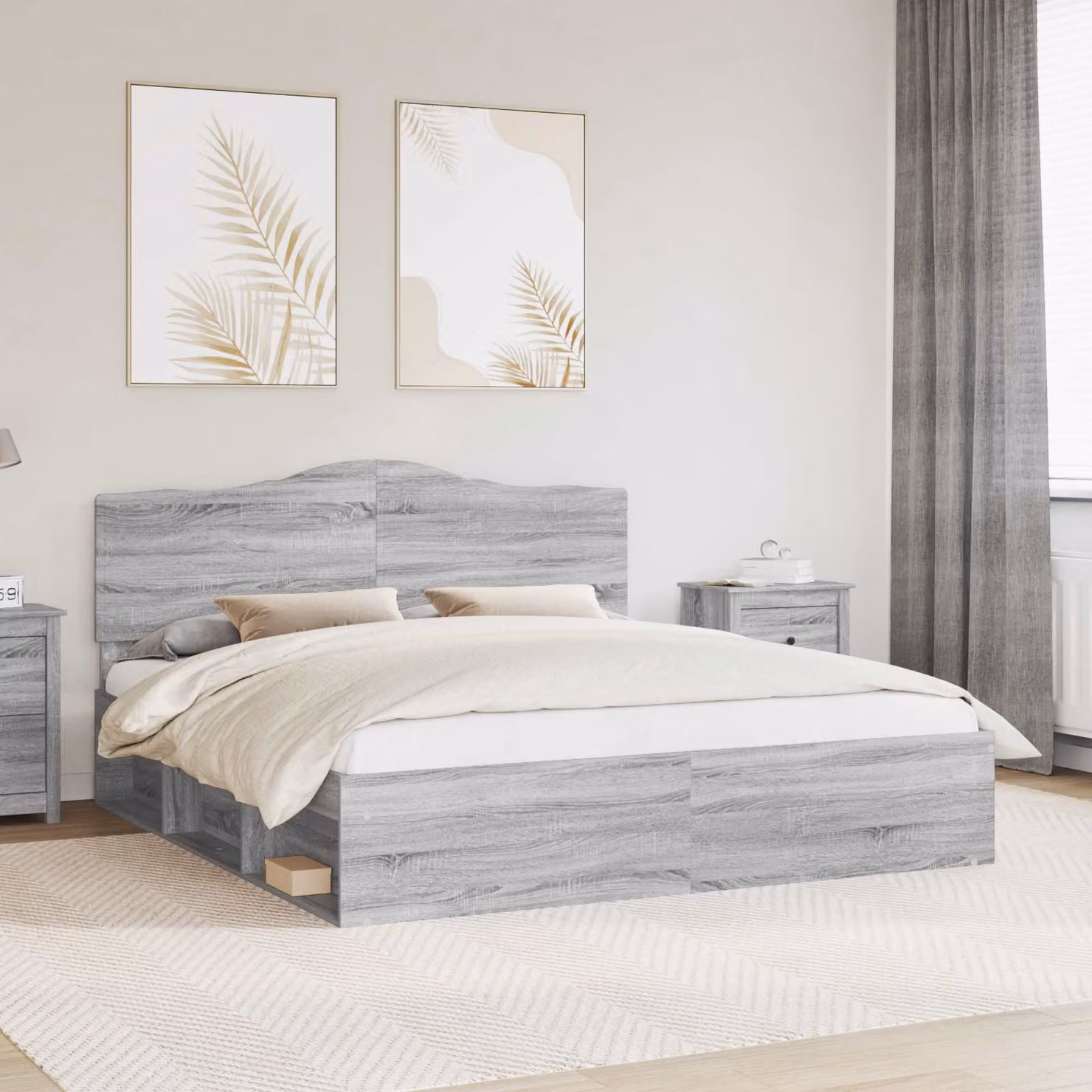 Struttura del letto vidaXL in pino massello Grigio Sonoma 200 x 200 cm