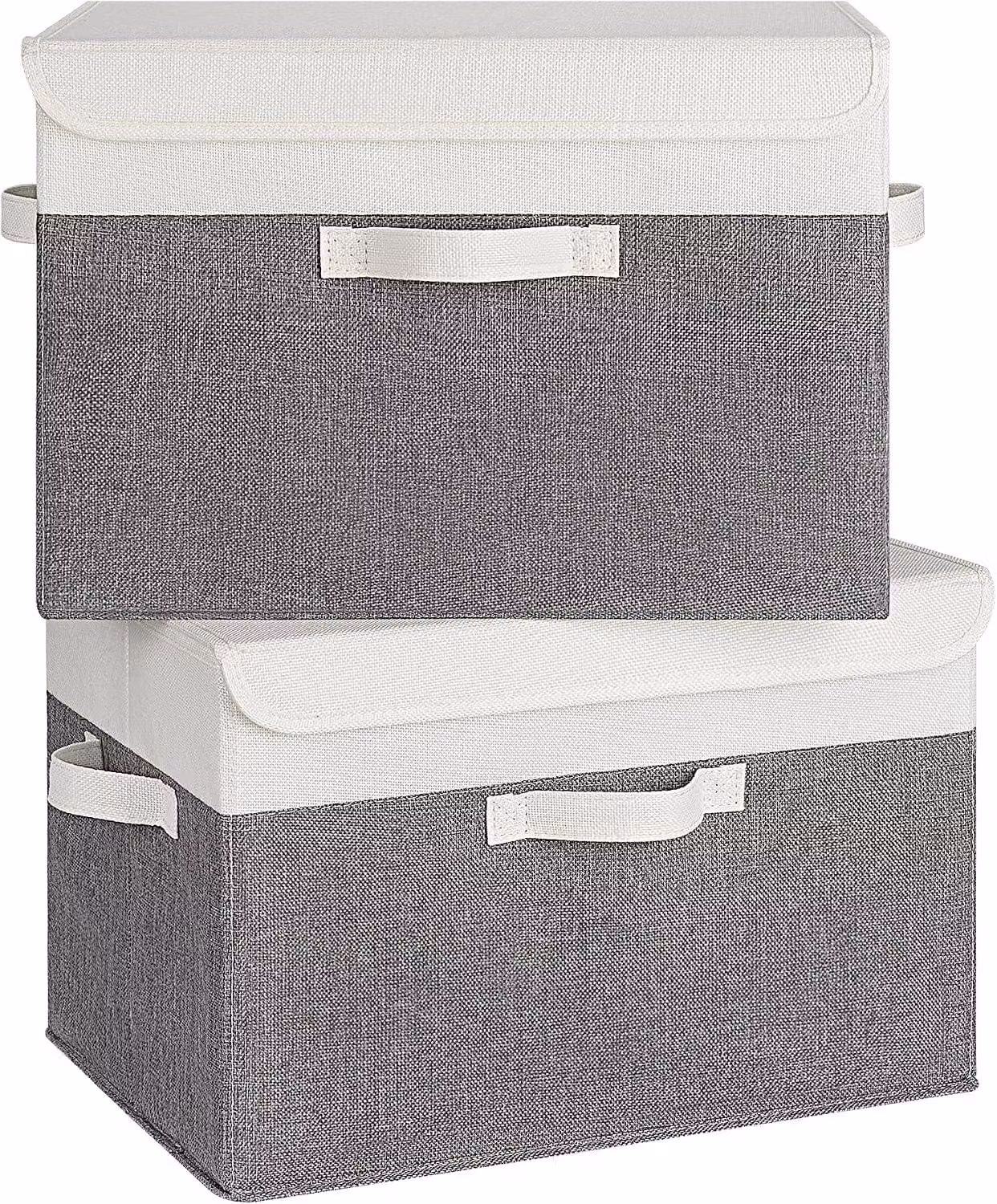 Scatole di stoccaggio con coperchio, in tessuto, 2 pezzi, colore bianco e grigio, per la casa e l'ufficio
