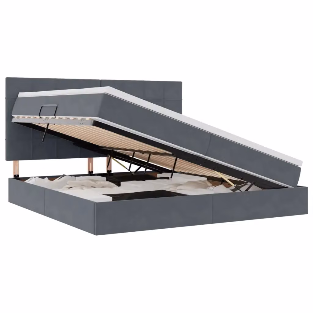 Letto con contenitore vidaXL in velluto grigio con illuminazione LED e porta USB L/P/H: 200 x 200 x 128 cm – 2