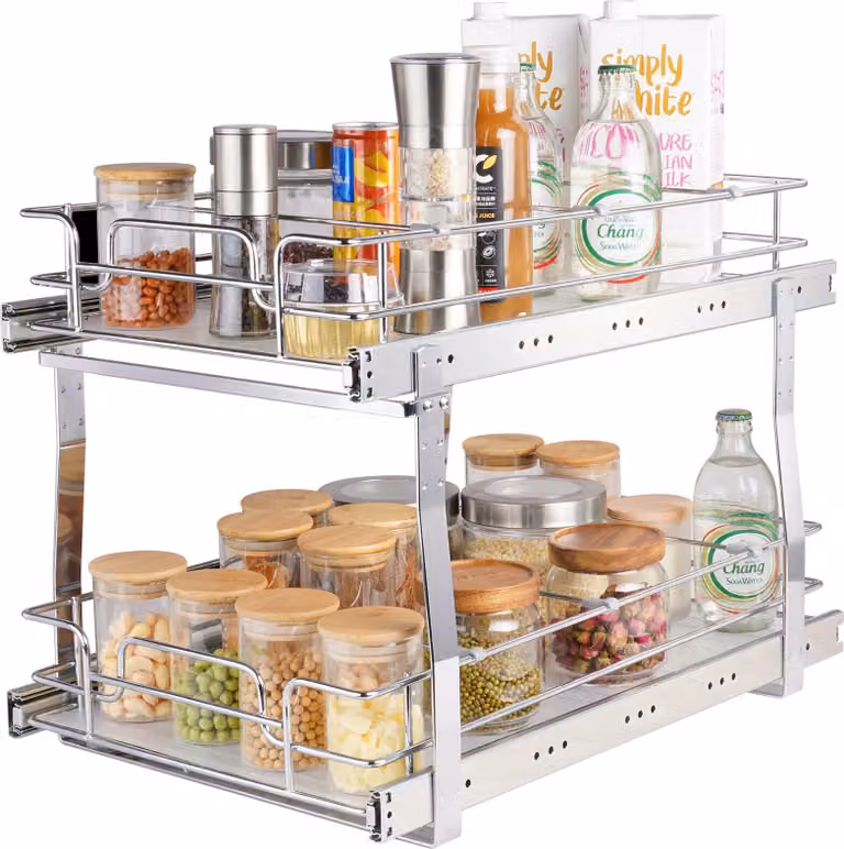 Mensola estraibile per lavello Portaspezie per mobile da cucina Doppio cestino, 300 x 516 x 80 mm + 376 x 533 x 80 mm Mensola per lavello Organizzatore per mobile estraibile Mensola per mobile base Armadio per lavello