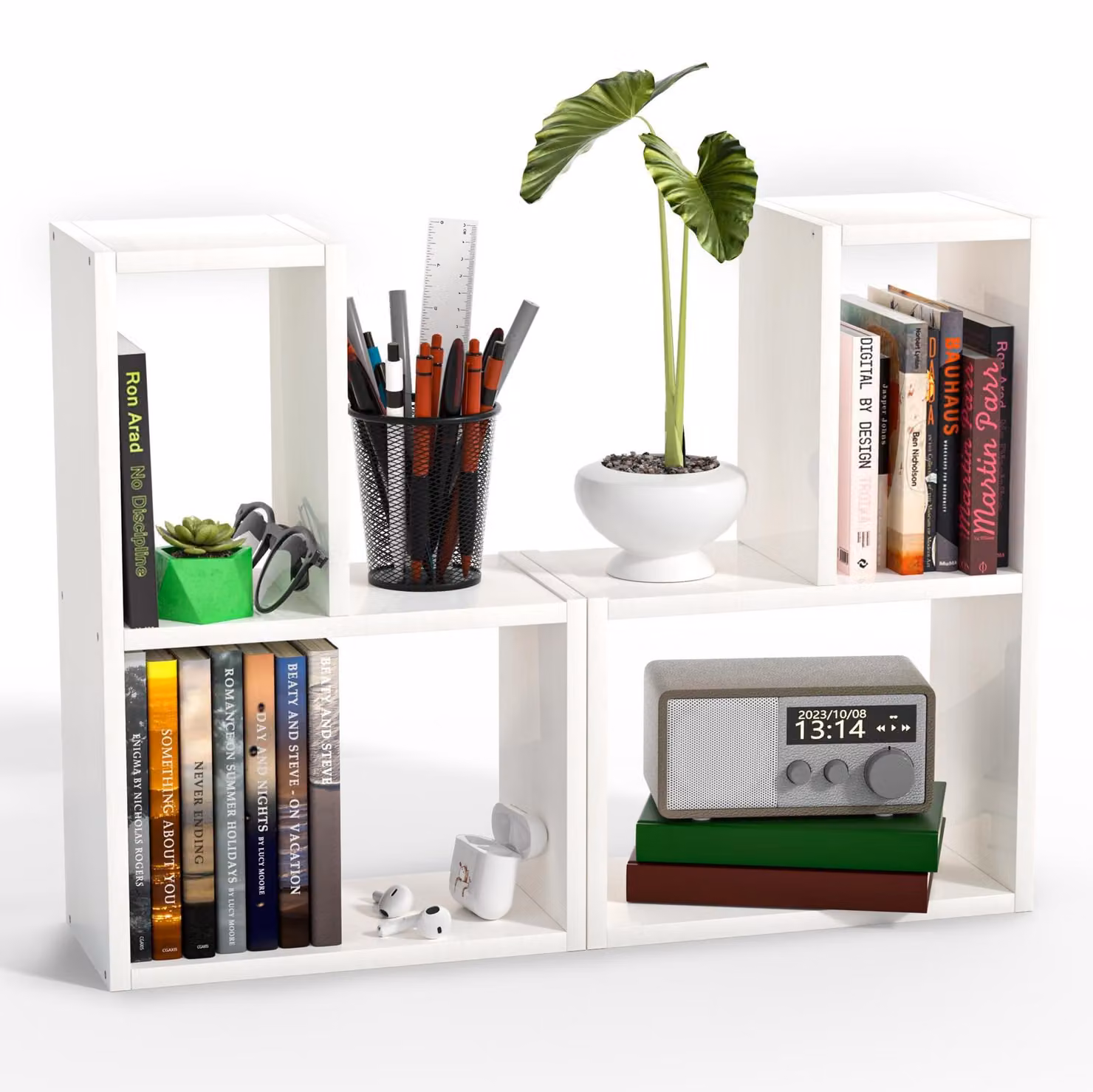 Omgoods - Set di 2 mensole da scrivania in legno e metallo, colore bianco