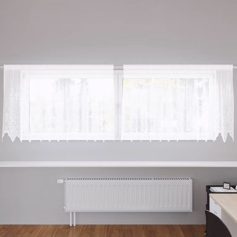 Tenda in pizzo bianca vidaXL con motivo floreale in poliestere, L: 300 cm, H: 80 cm