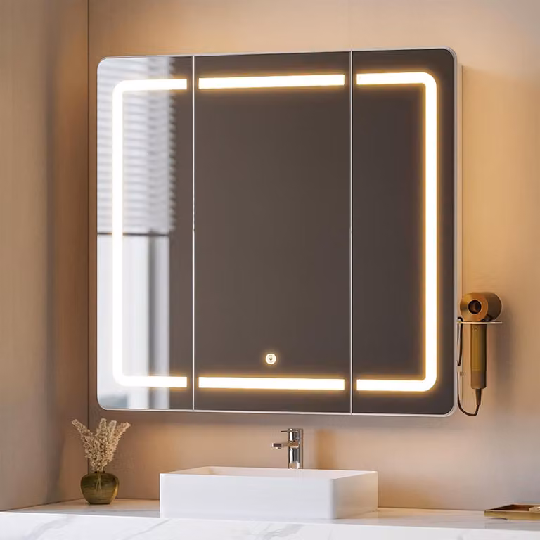 Mobiletti da bagno con specchio e illuminazione LED, 3 colori, dimensioni 16,5 x 75 x 80 cm