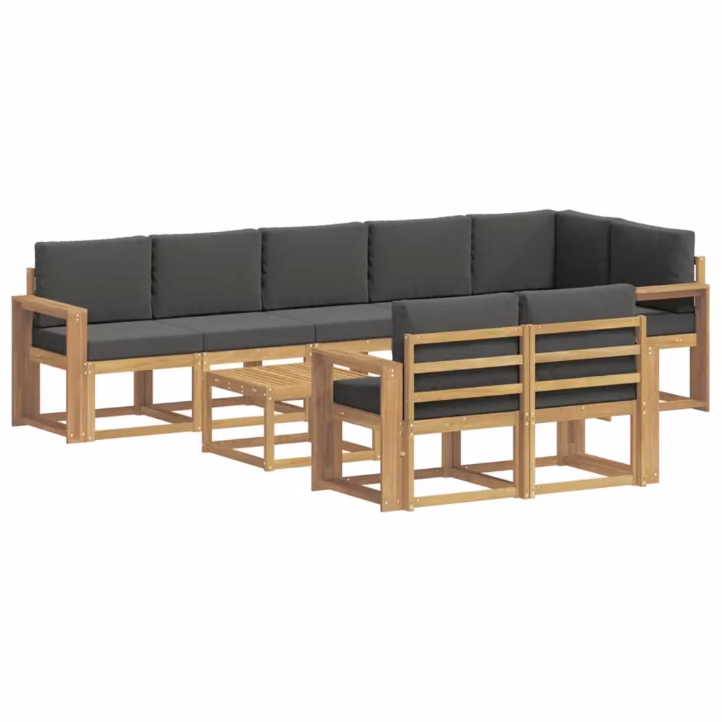 Set di divani da esterno a L vidaXL in legno di acacia con cuscini, bianco e antracite – 2