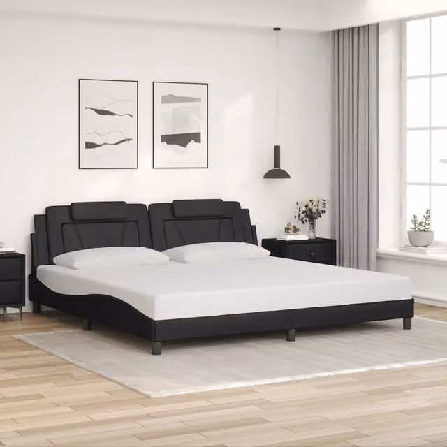 Letto con giroletto Viana vidaXL in similpelle nero L 200 cm x P 200 cm x H 218 cm