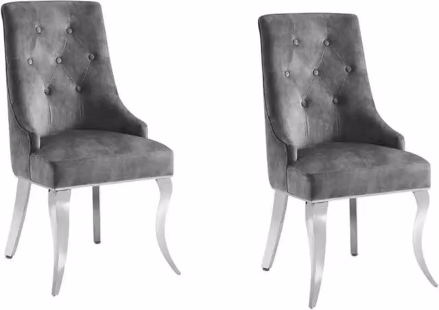 Set di 2 sedie barocche VELENA in velluto grigio capitonnato con piedi argentati