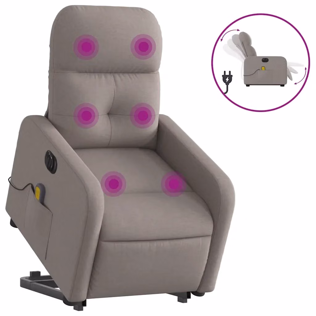 Poltrona Alzapersona Elettrica con Massaggio vidaXL in Tessuto Beige o Grigio per Anziani con Braccioli – 2