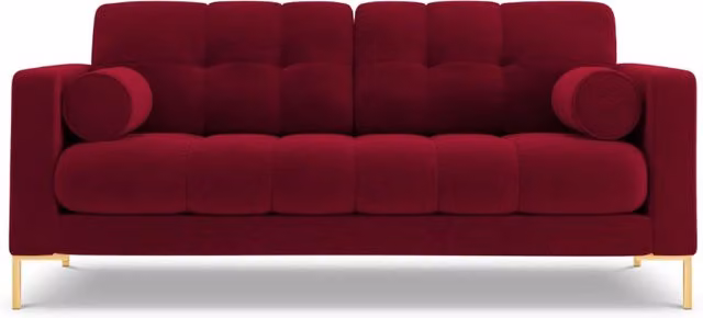 Divano Bali a 2 posti Cosmopolitan Design in velluto rosso con dettagli oro L: 152 cm, P: 75 cm, H: 92 cm