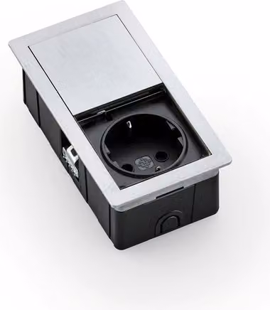 Elemento di presa PLAZA 1 in acciaio inox spazzolato - Presa Schuko 1 con coperchio scorrevole / Prese di corrente