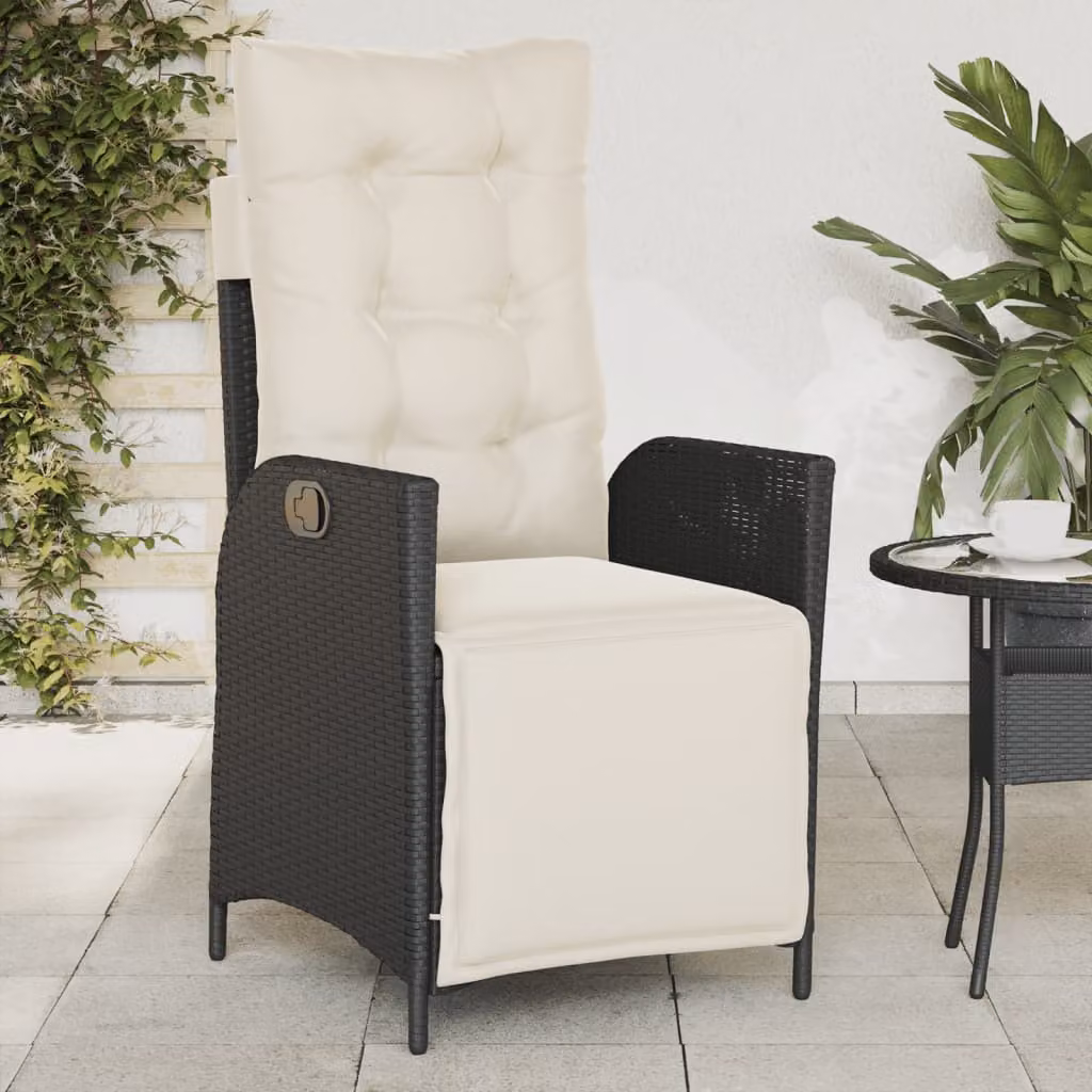 vidaXL Sedia Reclinabile da Giardino con Poggiapiedi in Polyrattan e Metallo Nera