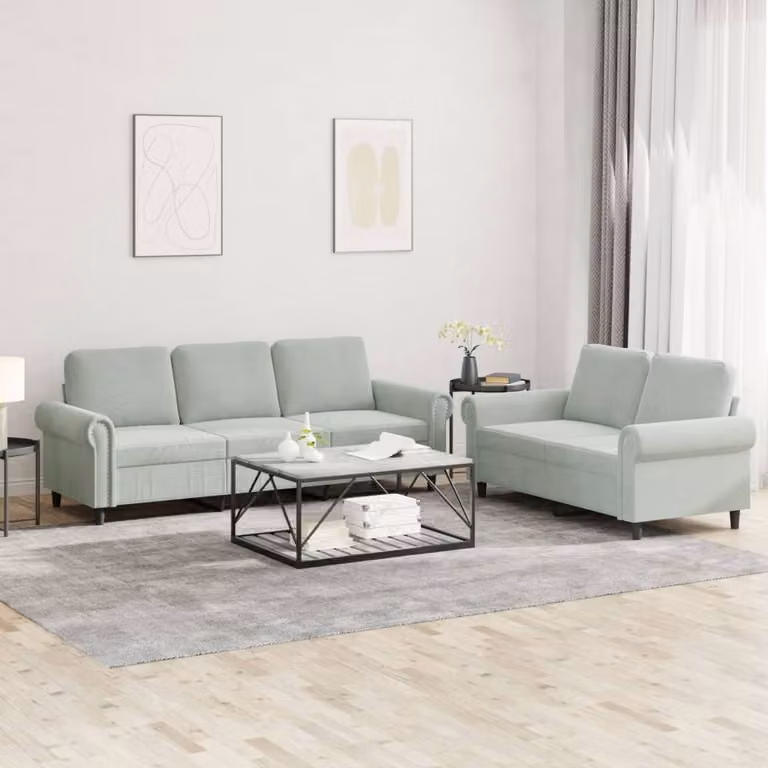 Maison Exclusive - Set divano a 2 posti con cuscini in velluto grigio chiaro