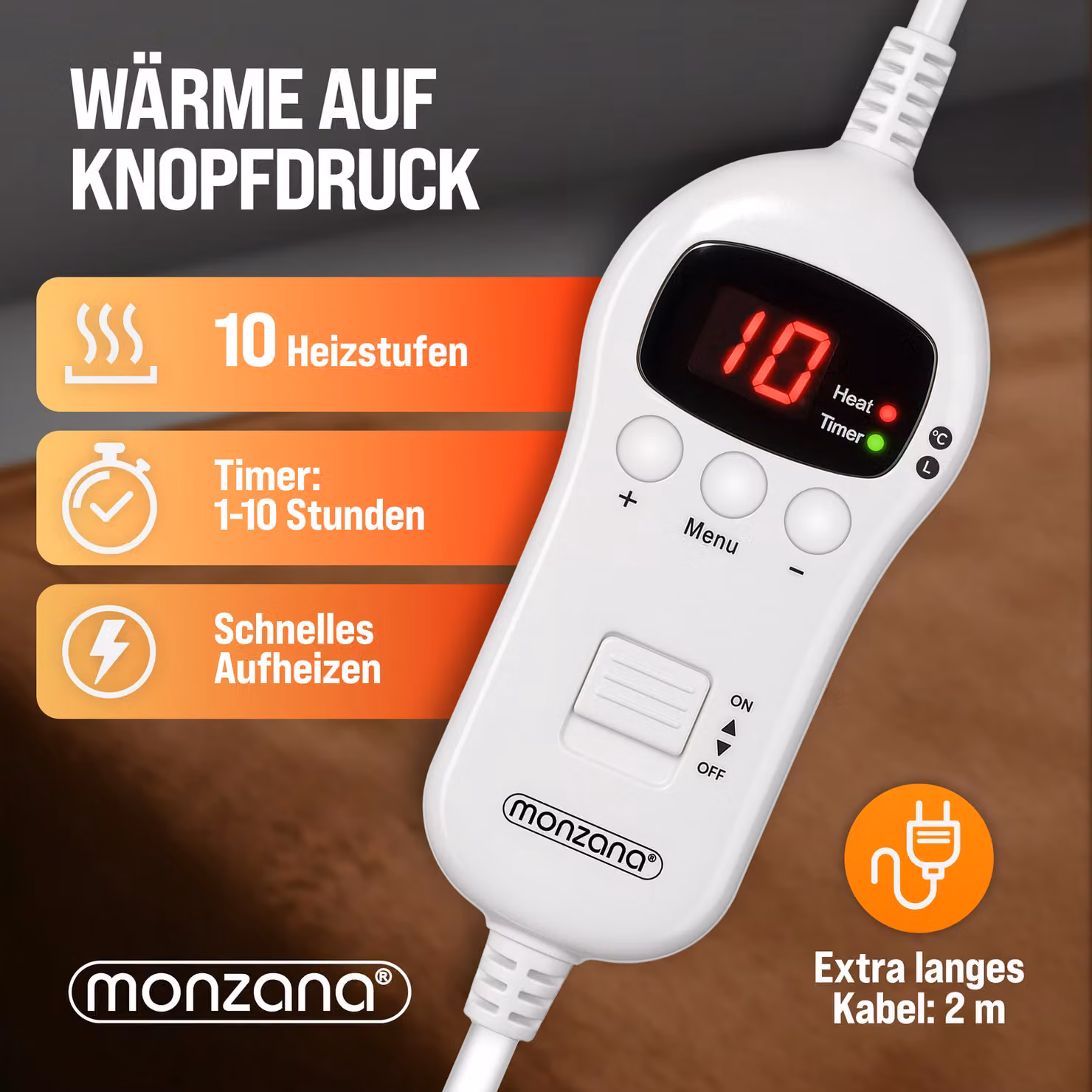 Coperta termica Monzana® marrone in poliestere con telecomando, L 180 cm x P 130 cm – 4