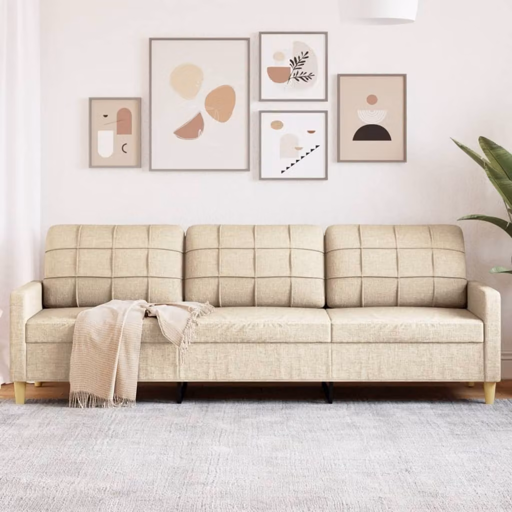 Divano Maison Exclusive, tre posti, colore crema, 210 cm, rivestito in tessuto