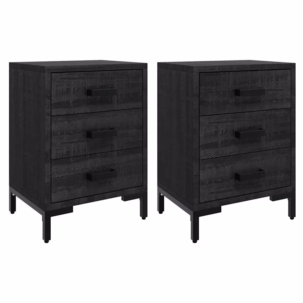Set di 2 comodini vidaXL in legno di pino nero stile vintage L/P/H: 40 x 30 x 55 cm – 2