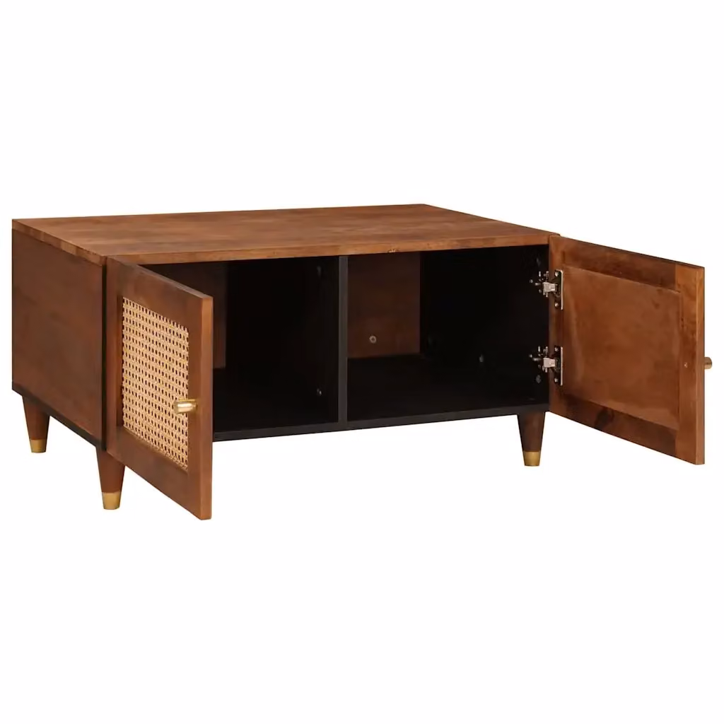 Tavolino da salotto rettangolare vidaXL in legno di mango massello stile mid-century, marrone e beige, L: 80 cm, P: 50 cm, H: 40 cm – 2