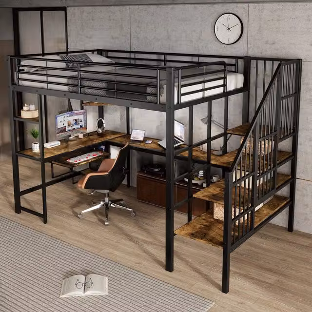 Letto a soppalco ¨C Minimal ¨C nero metallo 120x200cm con scrivania