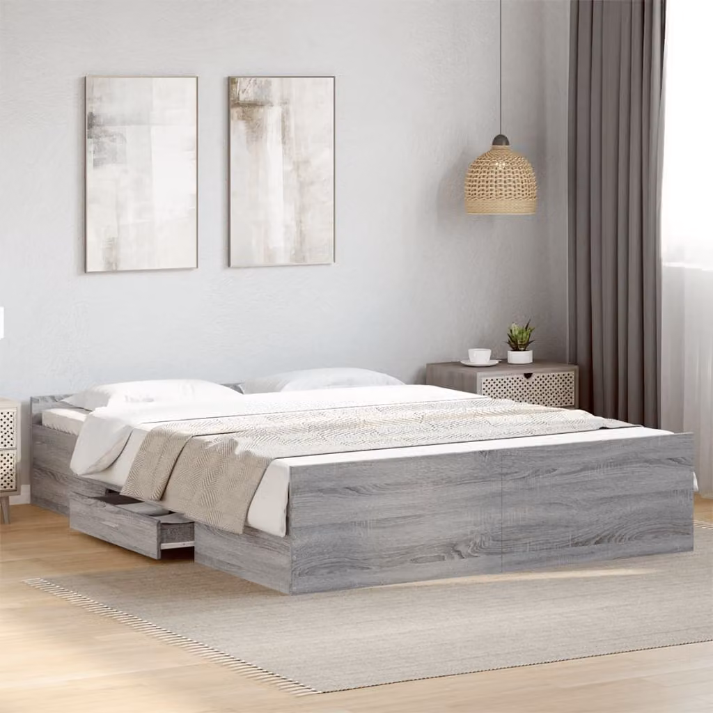 vidaXL Giroletto con Cassetti in Legno Multistrato Grigio Sonoma 150x200 cm – 1