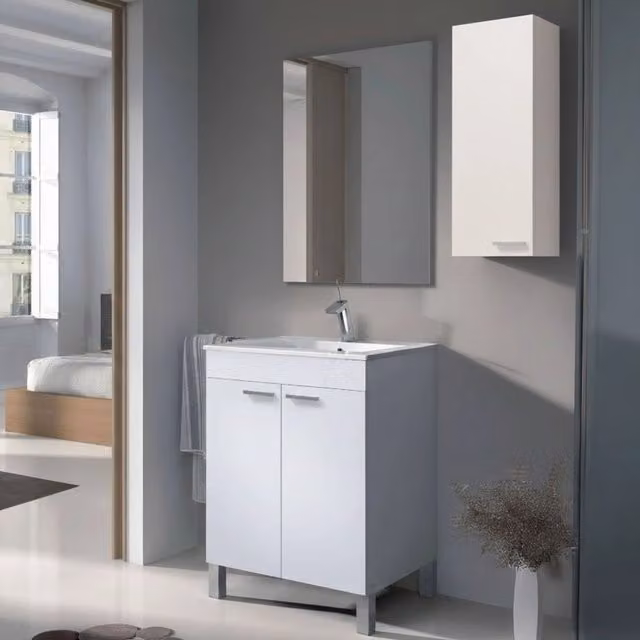 Set Mobili Bagno DMORA Mamoiada Bianco Lucido con Mobile Vanity, Pensile e Specchio L/P/H: 80 x 60 x 45 cm – 1