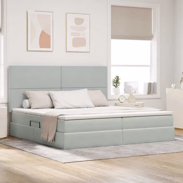 Letto con contenitore vidaXL in tessuto grigio con illuminazione LED e porta USB, L/P/H: 200 x 200 x 36 cm