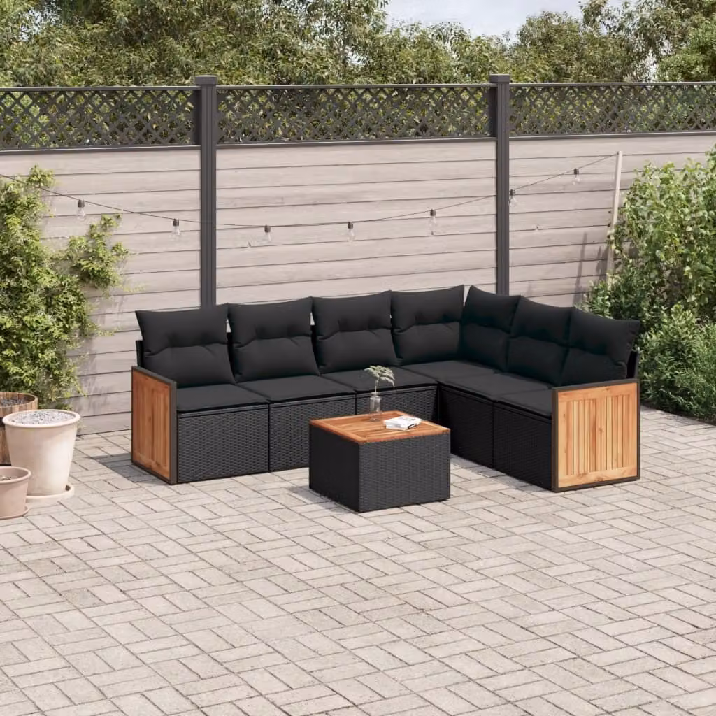 Maison Exclusive - Set da giardino 7 pezzi con cuscini in polyrattan nero