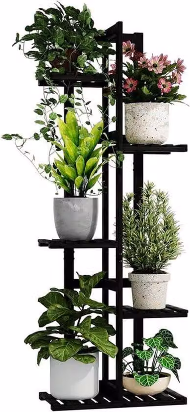 Supporto per piante in bambù, con 5 livelli, ideale per cortili e terrazze, per vasi da fiori e mobili da giardino