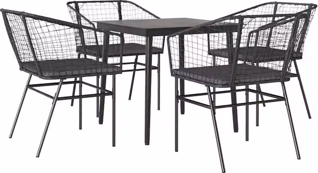 Set da Pranzo da Giardino con Cuscini 5 pz | Set Salotto da Giardino Polyrattan Vetro