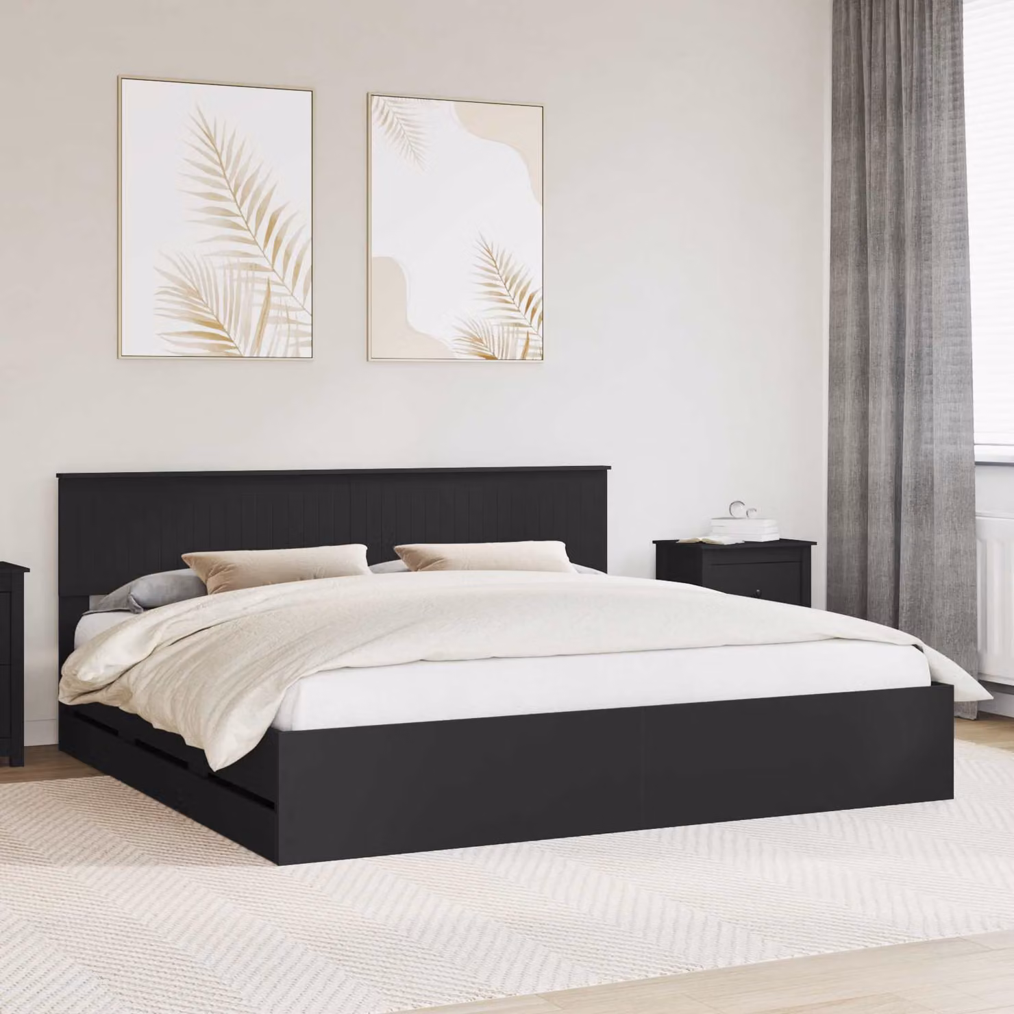 Struttura letto moderno vidaXL in legno ingegnerizzato nero con cassetti 200 x 200 cm