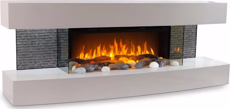 CHEMIN'ARTE - Caminetto elettrico da parete Lounge Bianco 120 cm con effetto fiamme LED, riscaldamento programmabile, telecomando