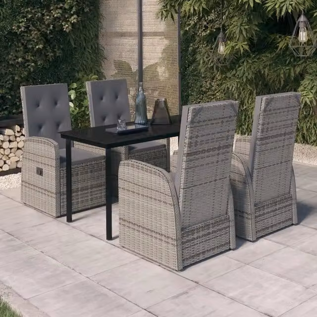 Set da Pranzo da Giardino 5 pz con Cuscini Grigio 3099475