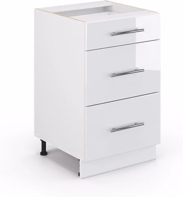 Mobiletto base per cucina Fame-Line Bianco lucido/Bianco 50 cm senza piano di lavoro Vicco