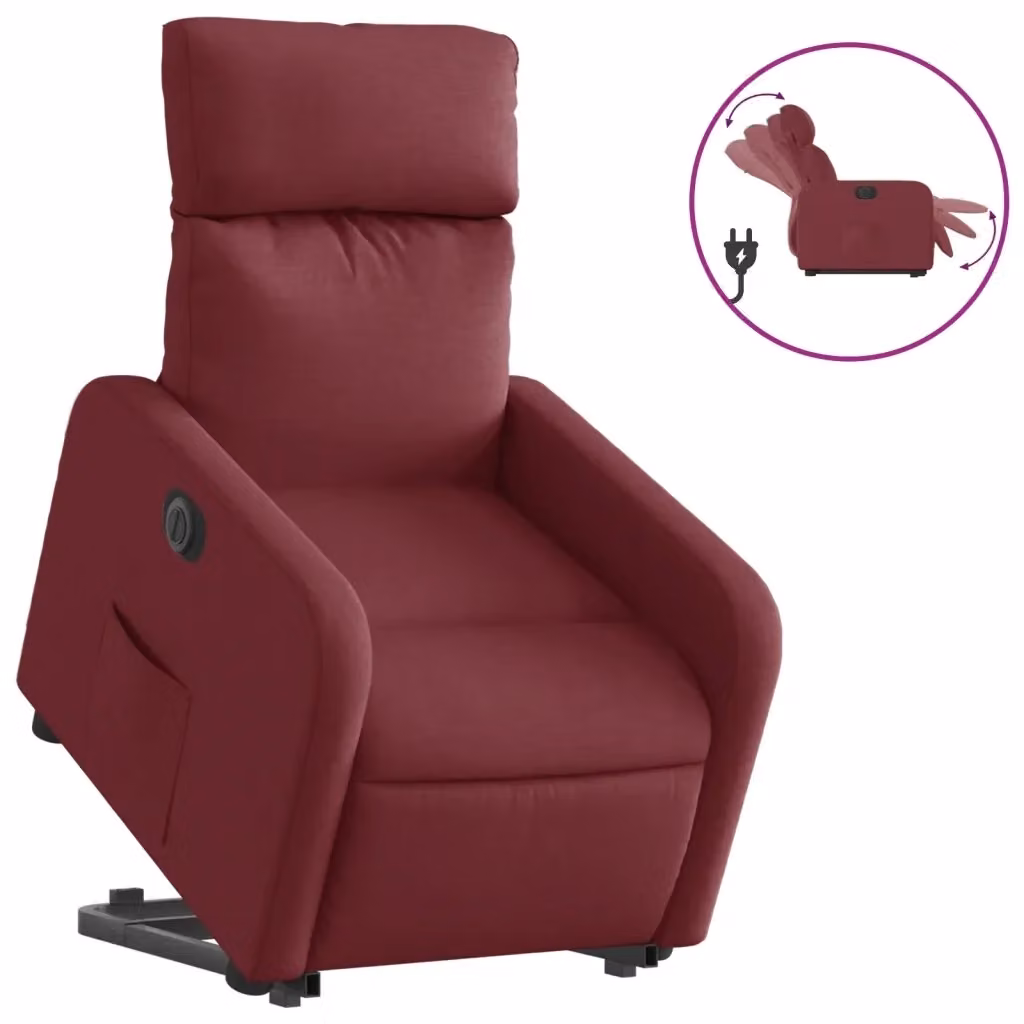 Poltrona Alzapersona Reclinabile Elettrica vidaXL in Tessuto Rosso con Braccioli e Funzione Auto-Return – 2