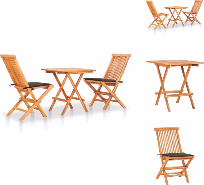 vidaXL Set bistrot 3 pezzi con cuscini taupe in teak massiccio - Set di mobili da giardino