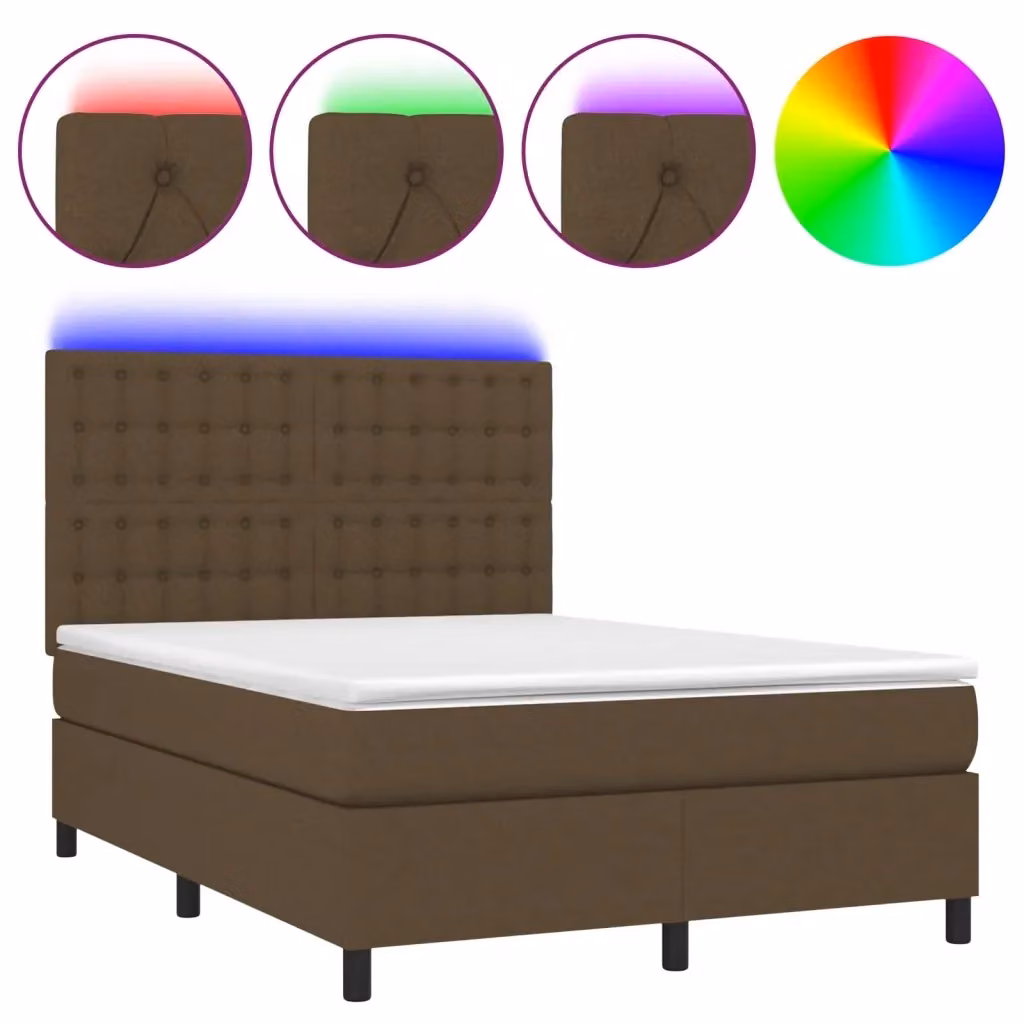 Letto con Materasso a Molle e Illuminazione LED vidaXL, Marrone e Bianco, L/P: 140 x 200 cm – 2