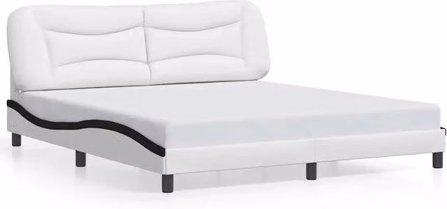 Letto matrimoniale | Letto per adulti | Giroletto senza Materasso Hvar Bianco e Nero 180x200 cm in Similpelle