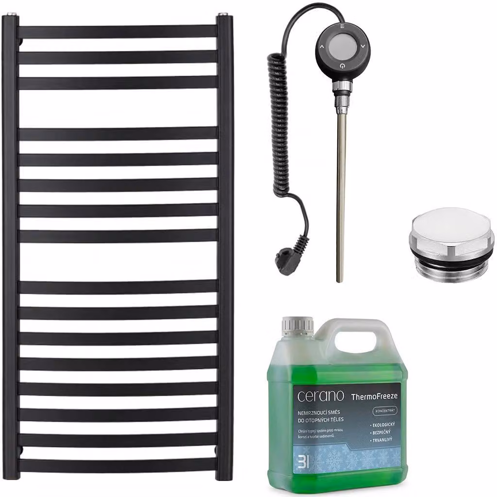 Set di radiatori elettrici da bagno Paolo - Wi-Fi - 600W - nero opaco - 1090x550 mm